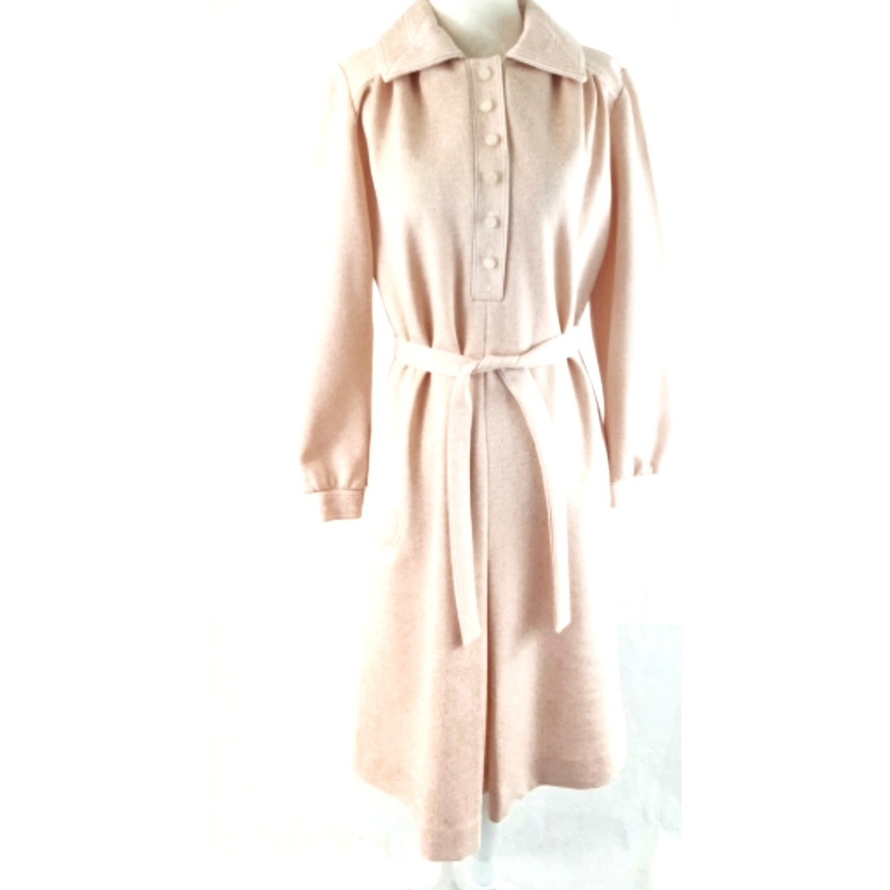 VINTAGE 70's Peachy Keen Polyester Belted Dress M